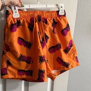 H&M Orange Swim Shorts with Pink Pineapple Print